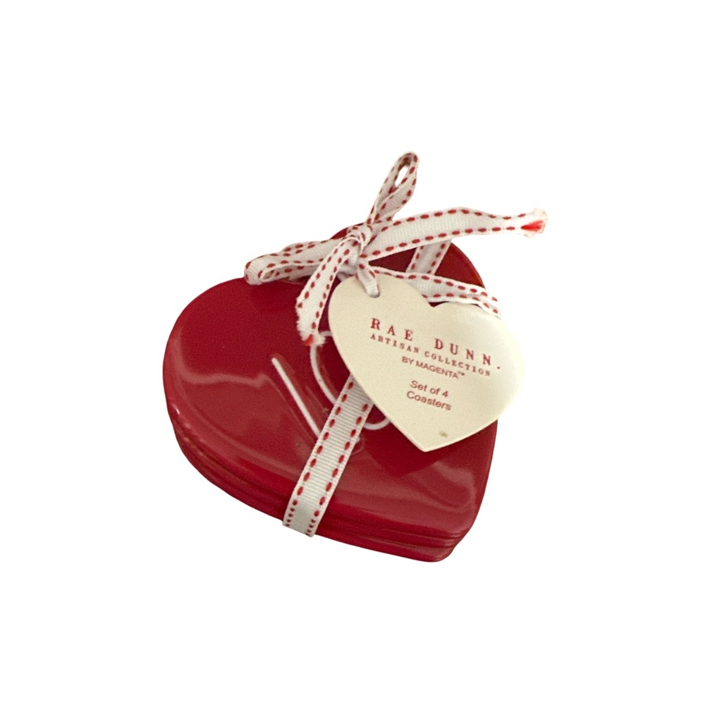 Rae Dunn Heart Love Coasters Red Artisan Collection Set of 4